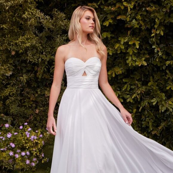 New Long A-Line Strapless Off White Wedding Gown w/ Twisted Neckline CD 7435W